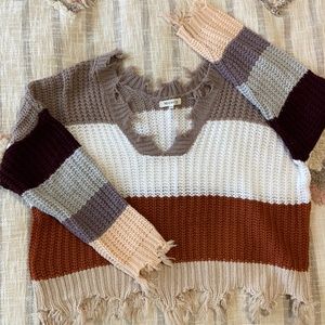 Distressed color block oversized sweater